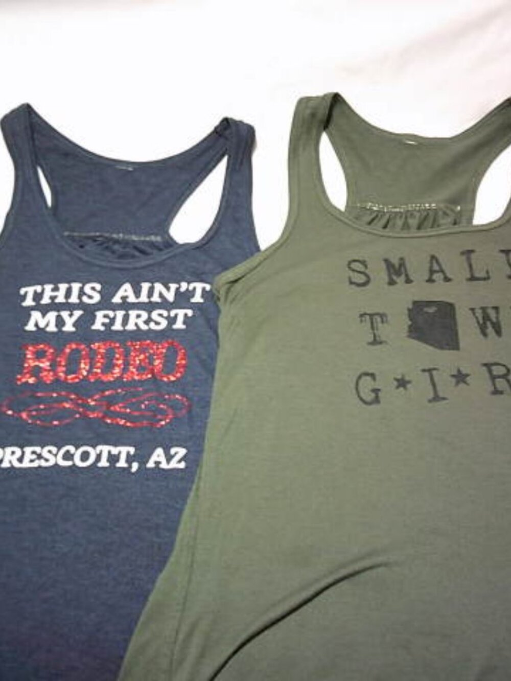 2 WOMEN'S SPORT TANK TOP PRESCOTT RODEO & FLAGSTAFF TOWN GIRL ARIZONA SZ M JRS.